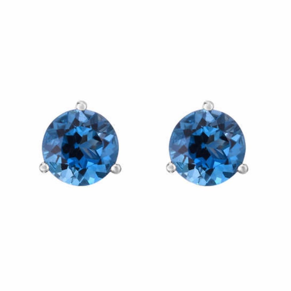 BRAND-NEW! London Blue Topaz Gemstone 14kt White Gold Stud Earrings